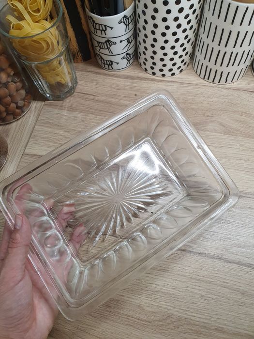 Szklana misa śledziowka stara taca PRL półmisek szkło