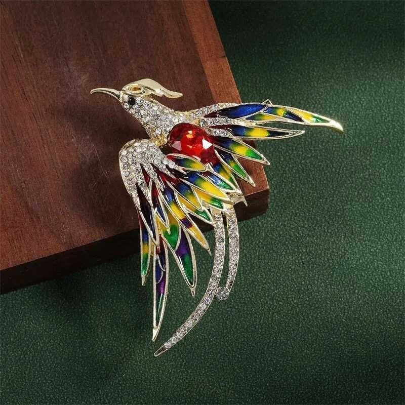 Kolorowa broszka ptak skrzydła cyrkonie