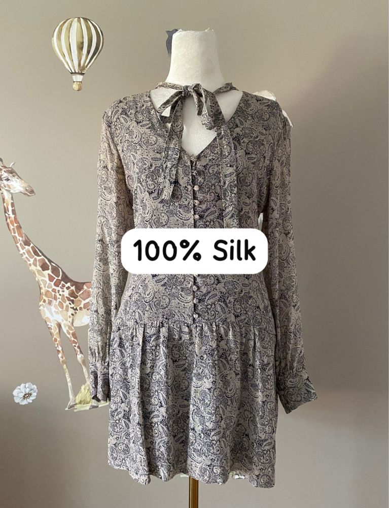 Jedwabna krótka sukienka tunikowa vintage sukienka z jedwabiu