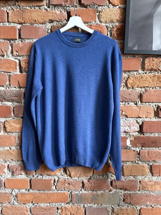 Wełniany sweter z kaszmirem M 38 chabrowy niebieski casual