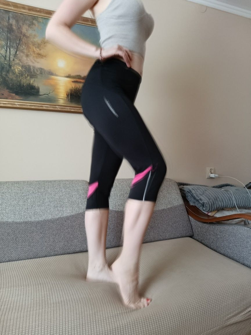 Damskie kolarki legginsy na rower rybaczki czarne materiałowe sportowe