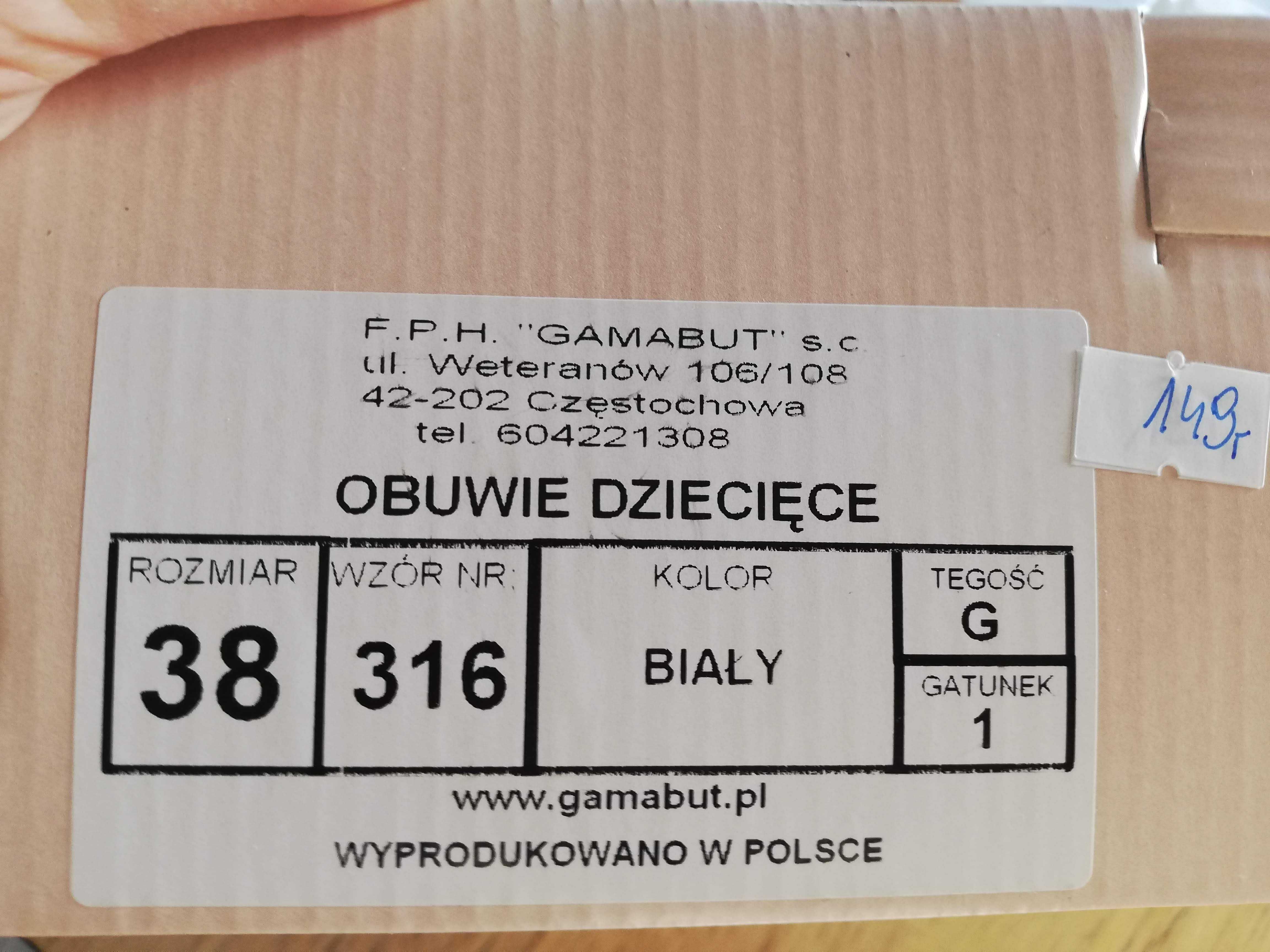 Białe pantofelki buty na komunię zakończenie roku dla dziewczynki r38