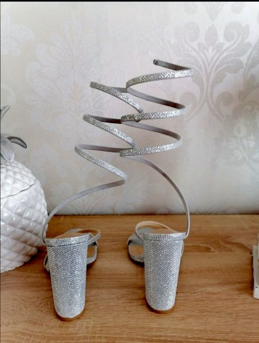 Elegancka sandały srebrne słupek wesele sylwester 38