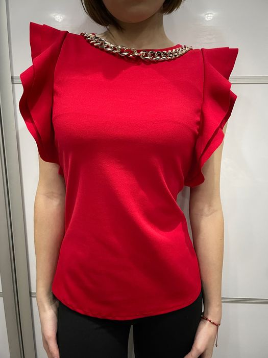 Czerwona Bluzka Butik Hiszpanka S Nowa Łańcuch Złoty