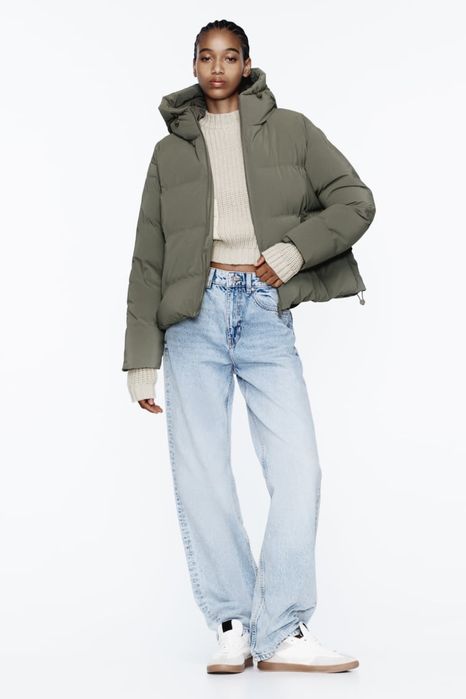 Зимова куртка курточка zara М зимняя куртка зара прорезинена хакі хаки