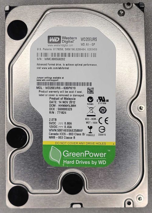 Жорсткий диск 2TB HDD Western Digital Green WD20EURS