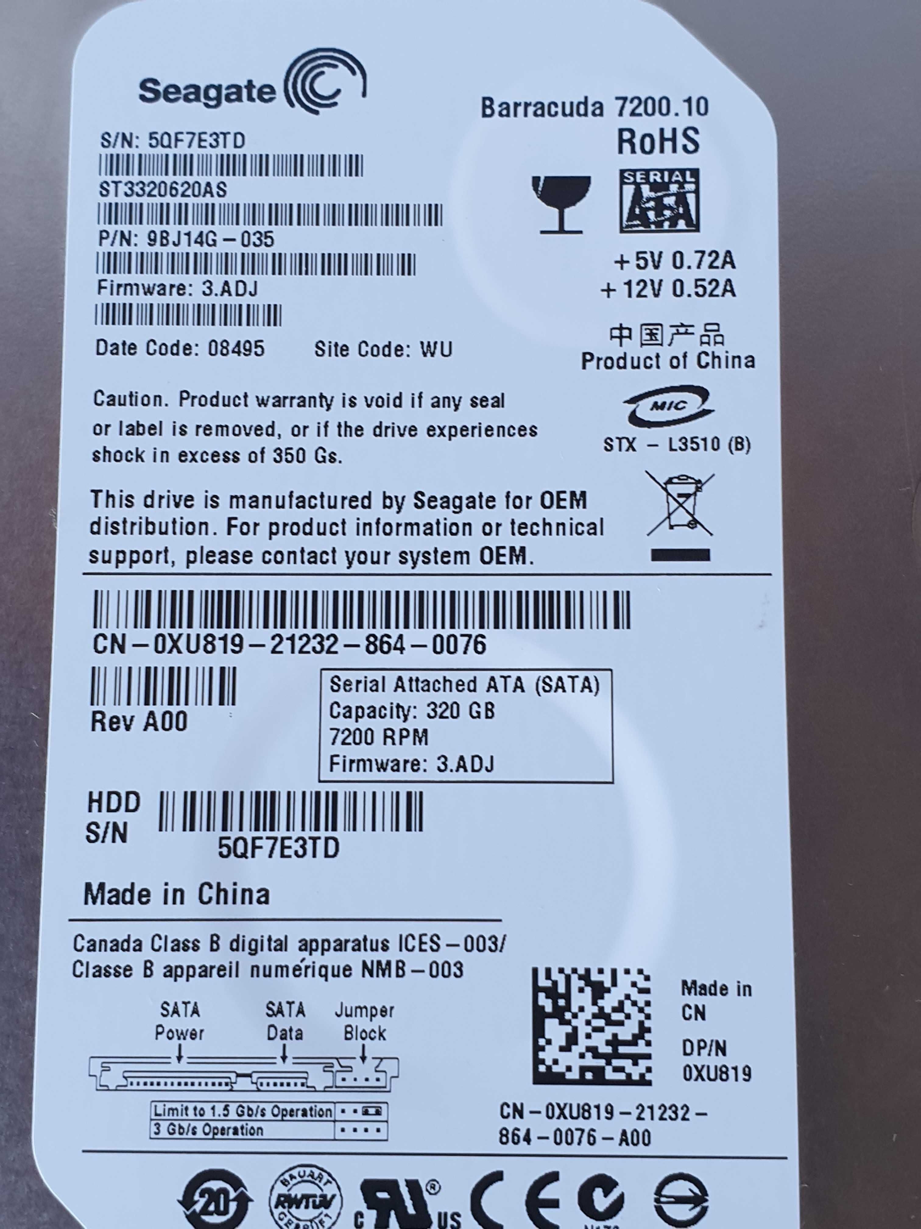 Жорсткий диск HDD 320GB 3.5" ST3320620AS 320,0 GB  Seagate