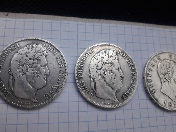 5 франів 5 лір , 1839-1837-1876 срібло 900