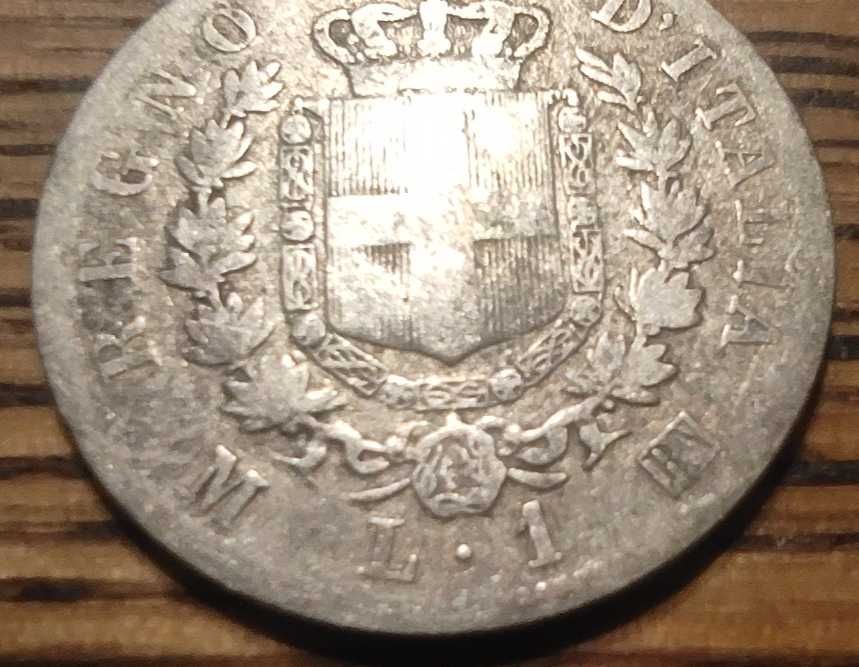 Moneta srebrna Włochy 1 lir 1863 typ M srebro ag