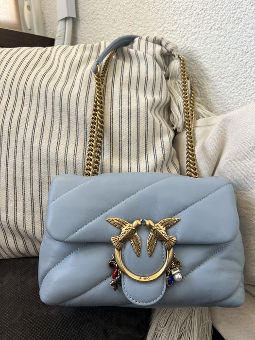 Сумка pinko оригінал, блакитна з прикрасами. love mini puff maxy quilt