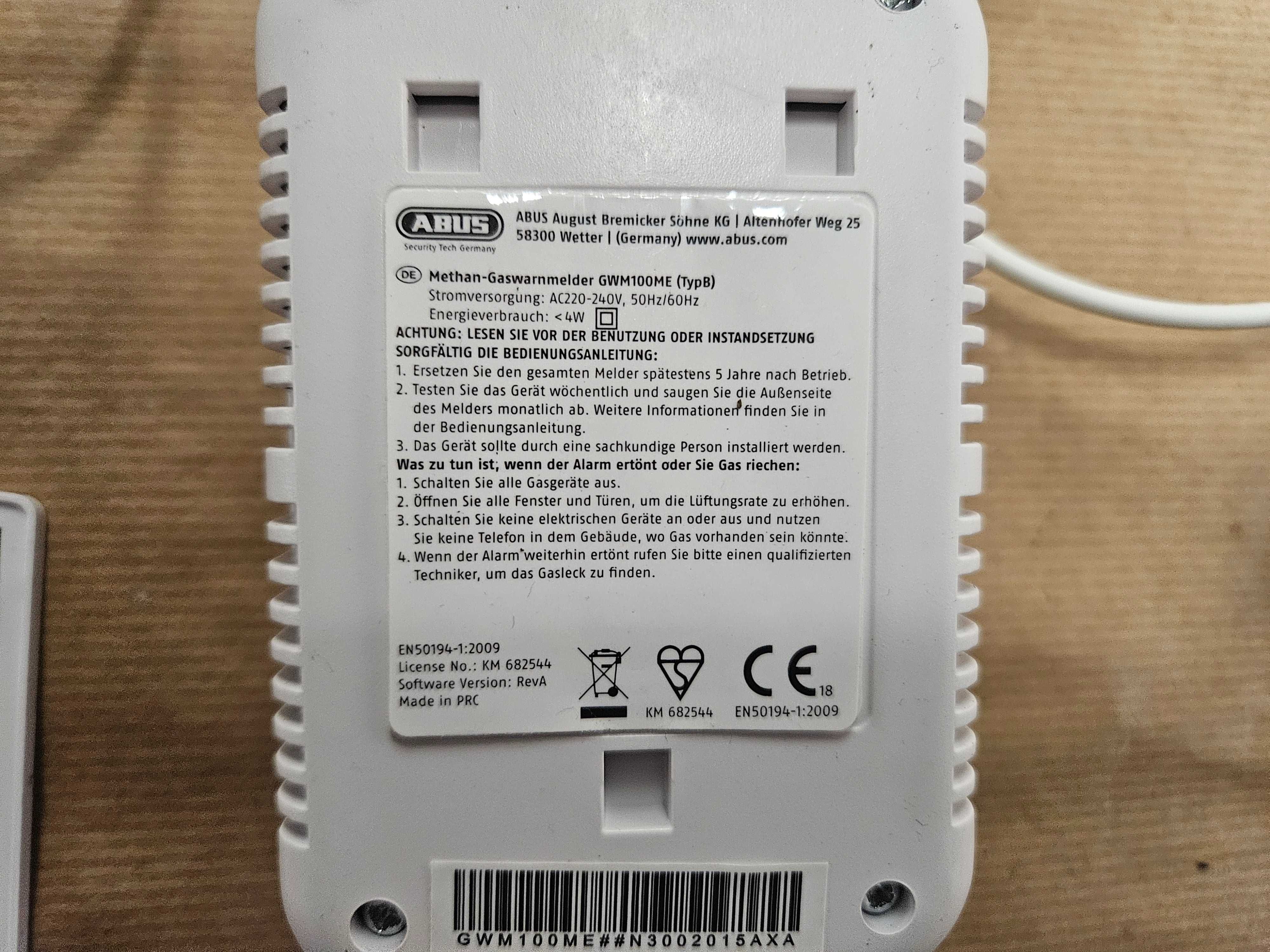 ABUS GWM100ME Detektor gazu z sieci elektrycznej Wykrywanie Metan