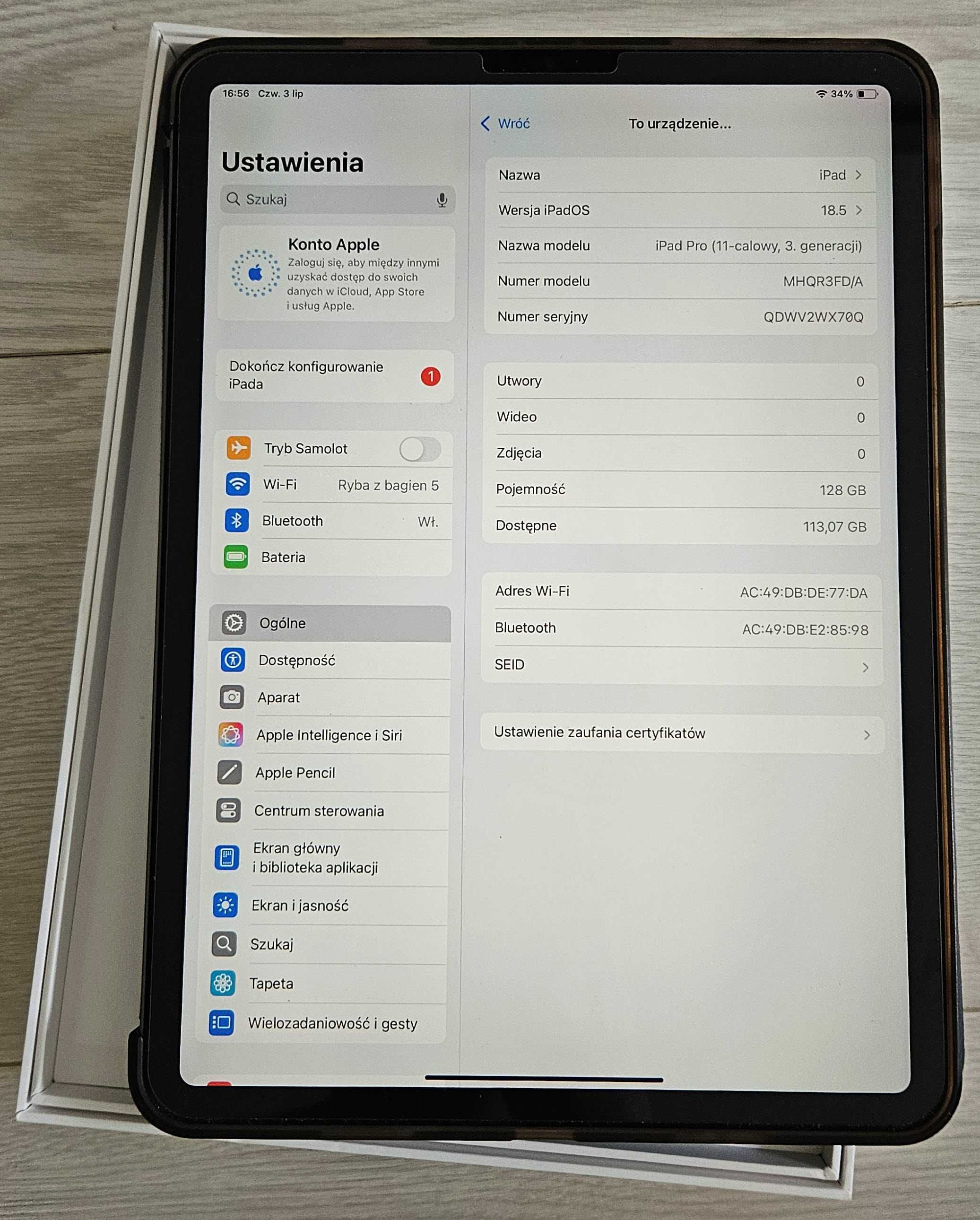 iPad Pro 11 M1 (gen 3) 128GB Wi-Fi, stan idealny