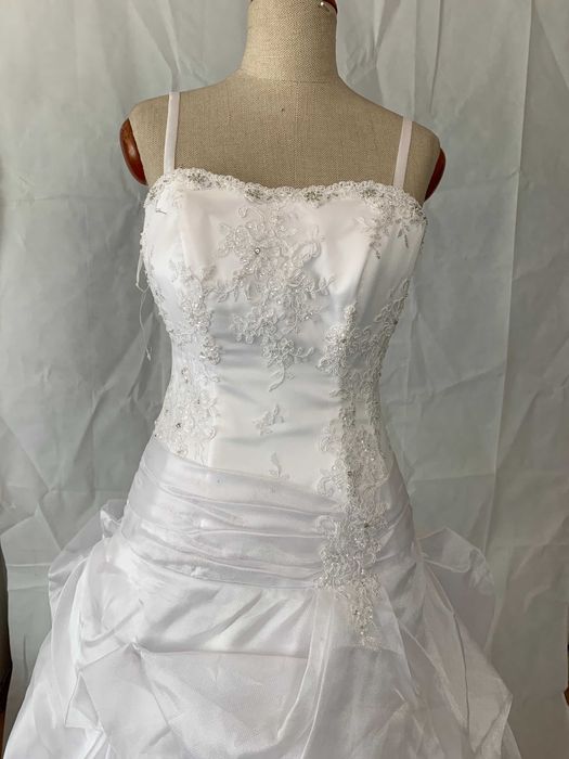 Bajkowa nowa suknia ślubna 38 M Princessa z trenem outlet okazja biała