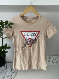 Bluzka Guess beżowa cekiny koszulka tshirt