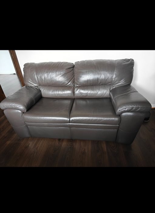 Sofa skórzana z funkcją spania brązowa