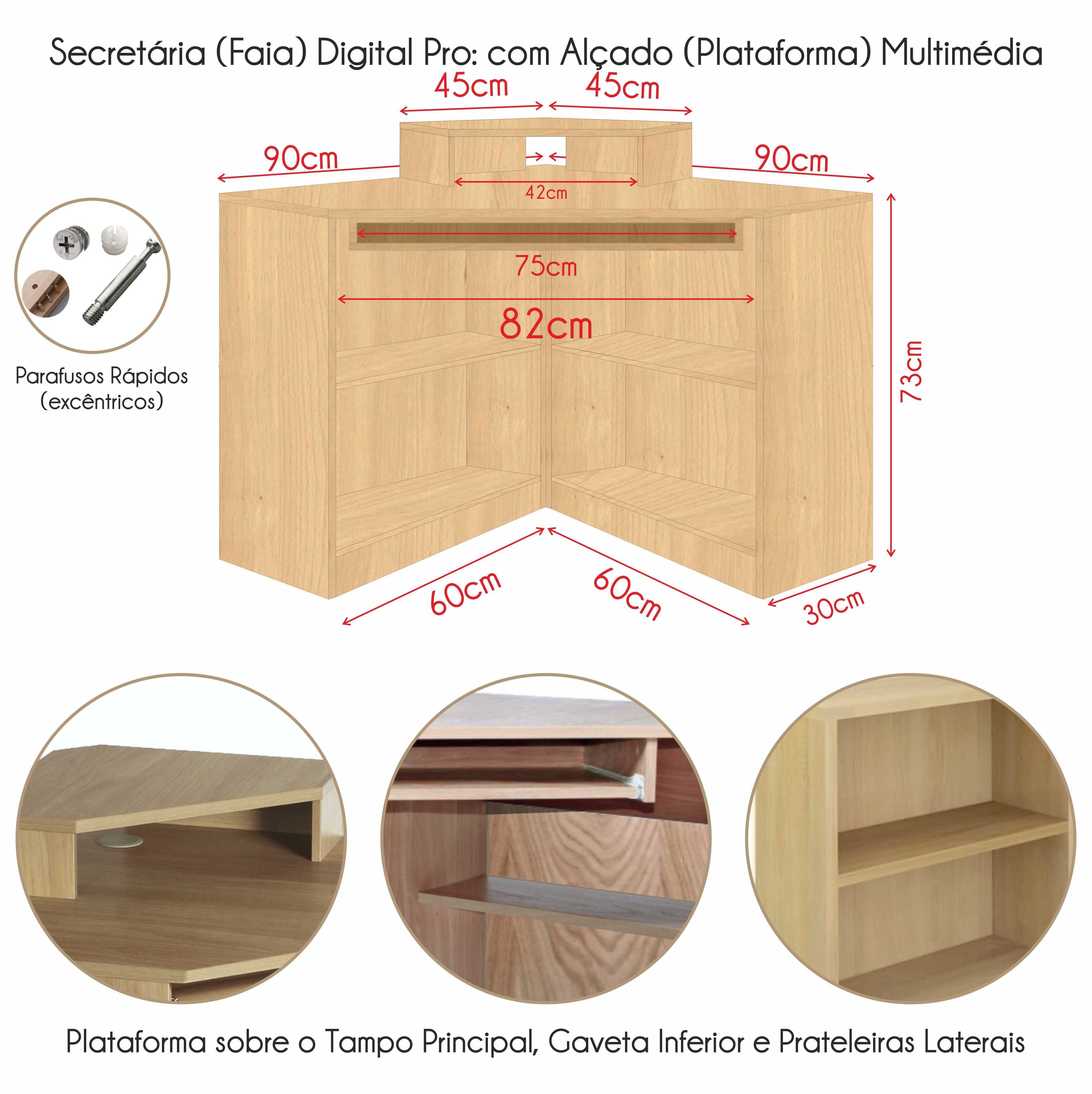 Secretária / Mesa de Trabalho de canto, com plataforma (Multinível)