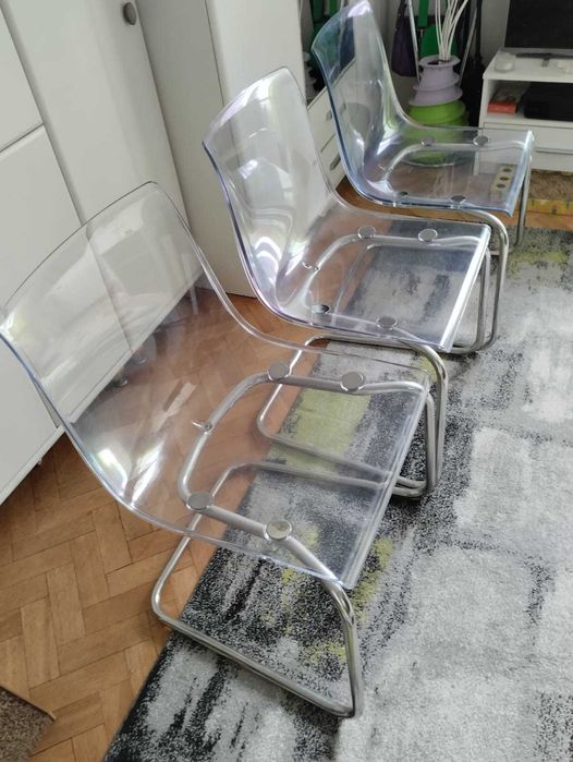 Krzesło, fotel, Tobias, przezroczysty, chrom, jak nowe. Okazja
