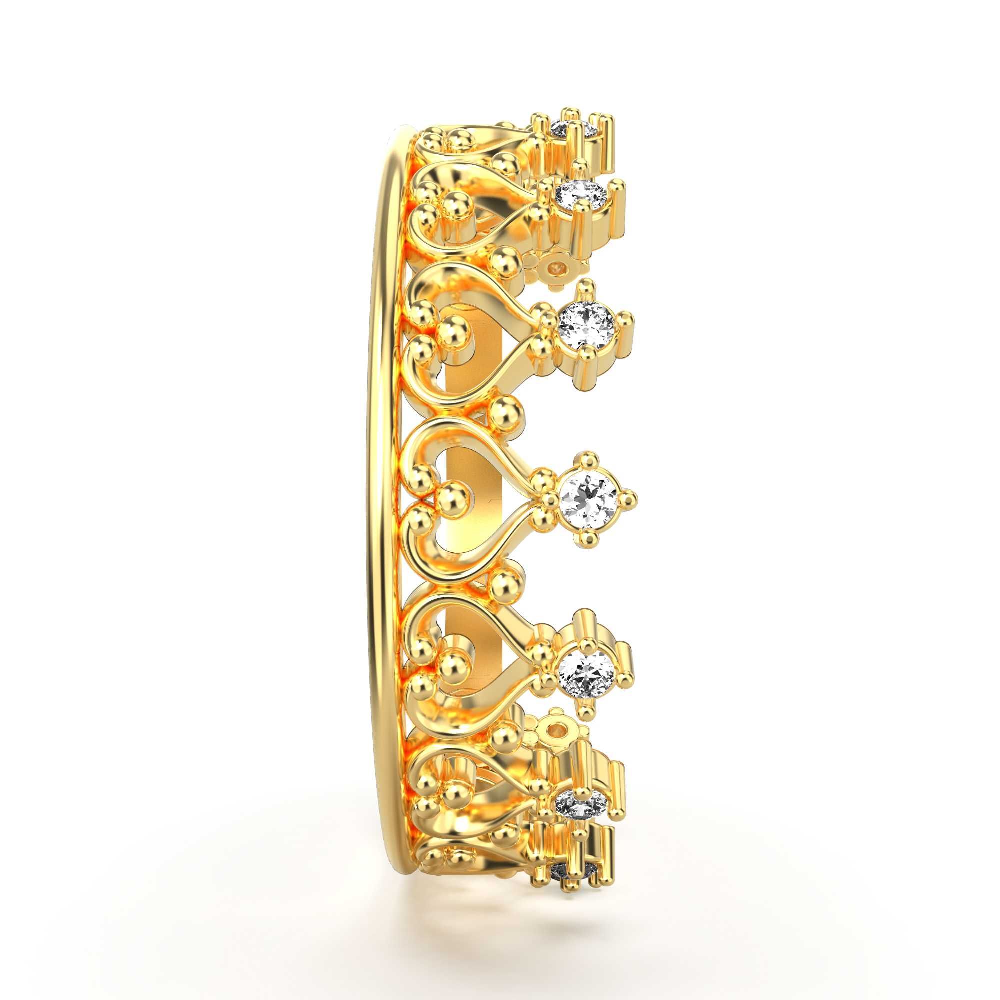 Жіноча золота каблучка корони з діамантами 0,13 карат. Червоне золото