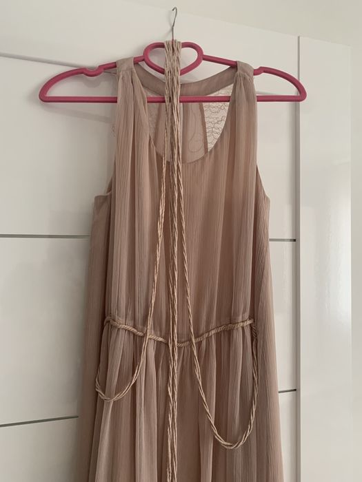 шелковое платье в пол бежевое вечернее xs/s