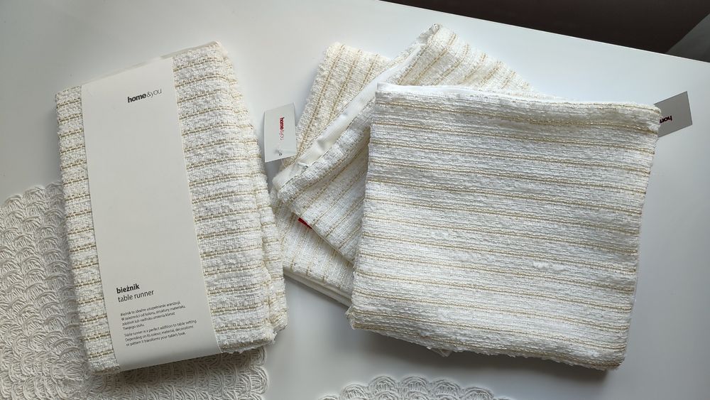 Poszewki i bieżnik zestaw home&you złota nitka ecru beż wysyłka gratis