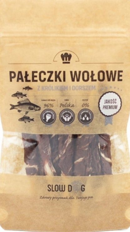 Pałeczki wołowe z królikiem i dorszem dla psa, zdrowe smakołyki 450g