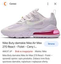 Nike Buty damskie Nike Air Max 270 React - Fiolet rozmiar 40