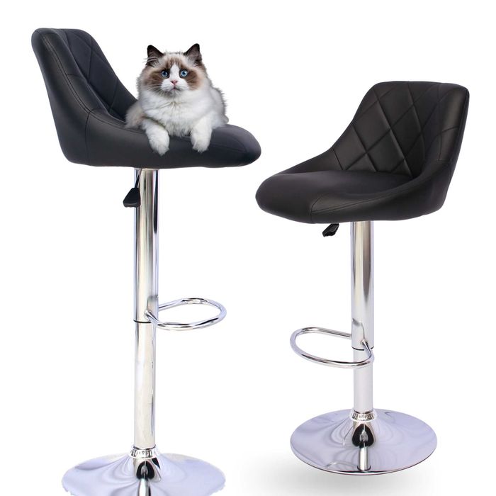 Hoker Krzesło Barowe Glamour Skóra Pikowany CZARNE tapiceroeane Fa VAT