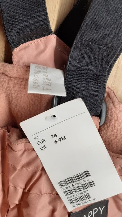 Nowe spodnie outdoorowe na szelkach H&M r. 74