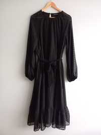 Shein czarna elegancka zwiewna sukienka z paskiem midi xl/xxl