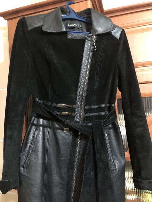 Кожаний тренч из замшем