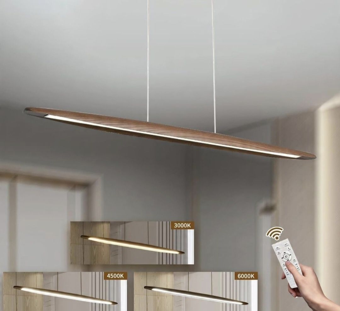 Nowoczesna drewniana Lampa Wisząca LED z pilotem YYUTLUO 100 cm