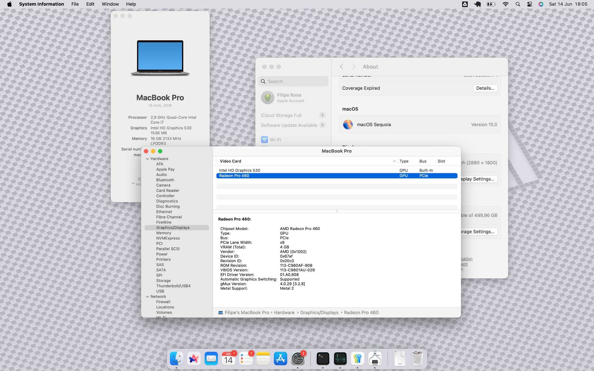 MacbookPro 15 Touchbar (i7 2.9GHz - 16GB - 512GB SSD - Gráfica 4GB)