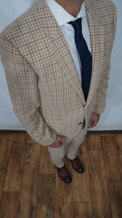 Garnitur Asos Rozmiar 48 Kolor Beżowy Krata