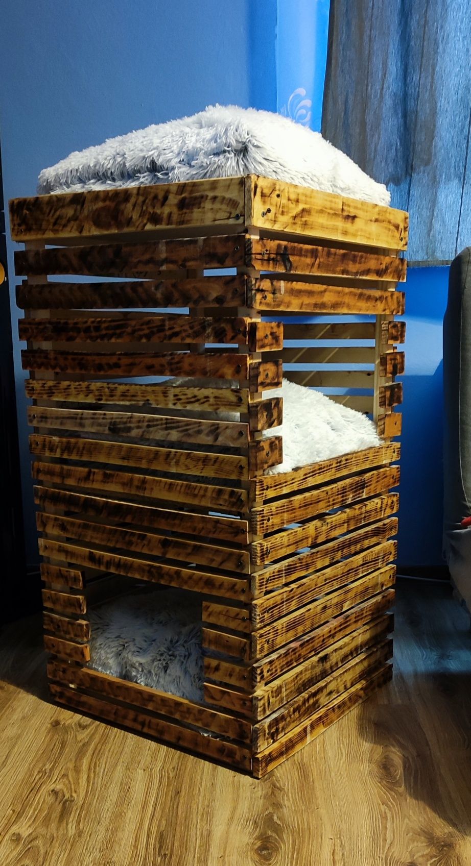 Drapak drewniany budka 3 poziomowa dla kota RĘCZNIE ROBIONE 90x50x50