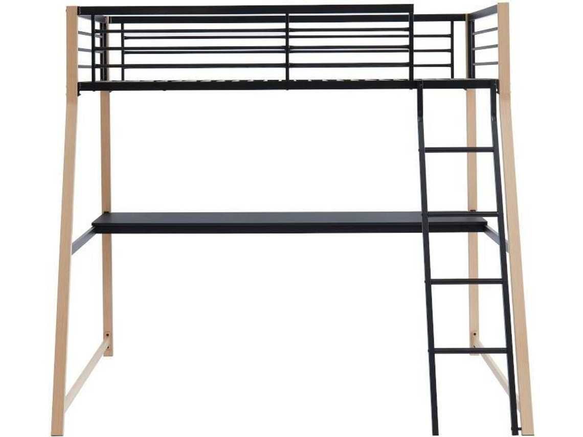 Cama alta MALICIA VENTE-UNIQUE Preto, Natural claro 90x190