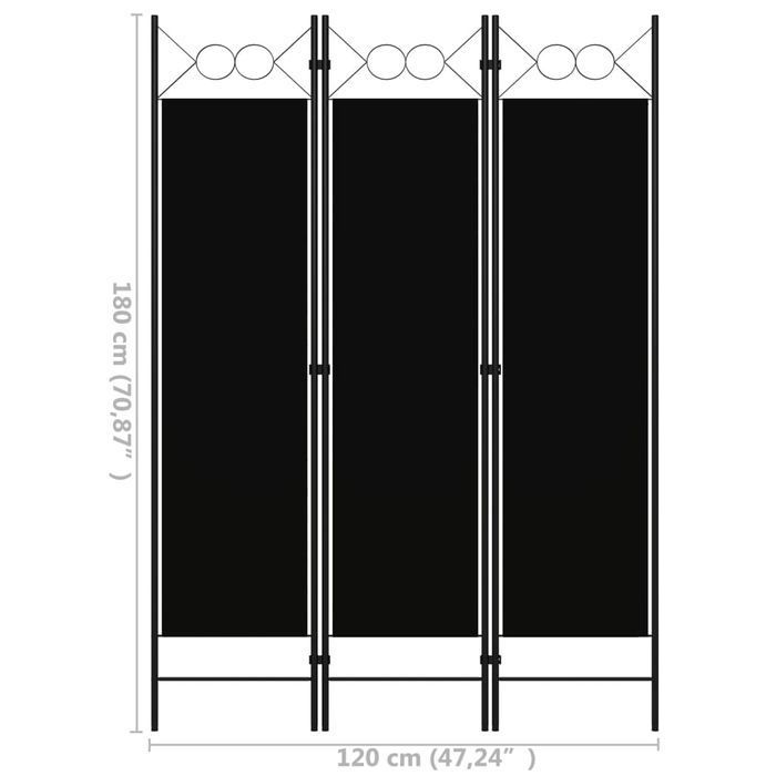 Parawan 3-panelowy Vidaxl, Czarny, 120x180 cm