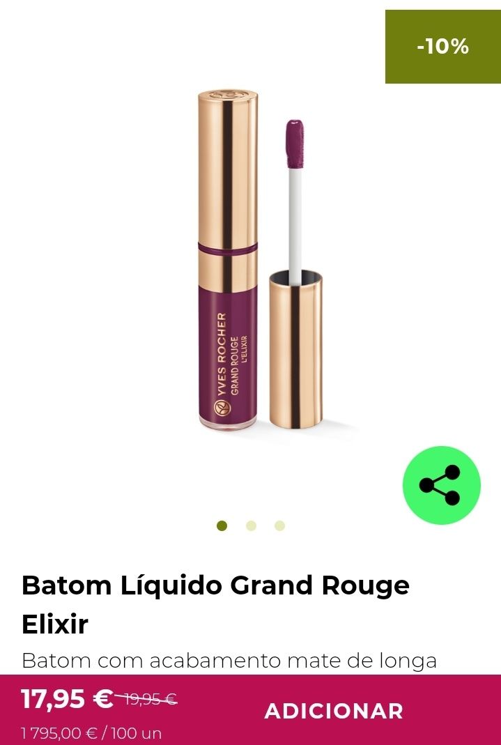 Batom Yves Rocher Grand Rouge Elixir 106 Pourpre (selado)