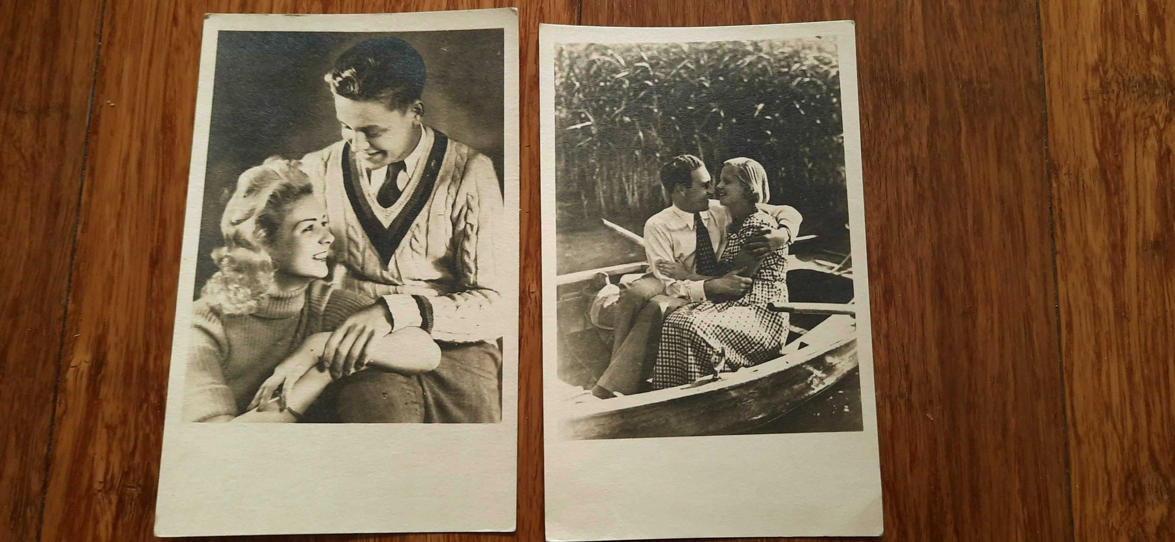 2 stare kartki pocztówki para zakochanych kobieta i mężczyzna