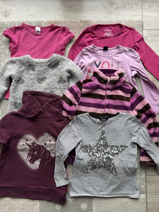Paka ubrań dla dziewczynki 122-128 zestaw bluzek bluz komplet 7 sztuk