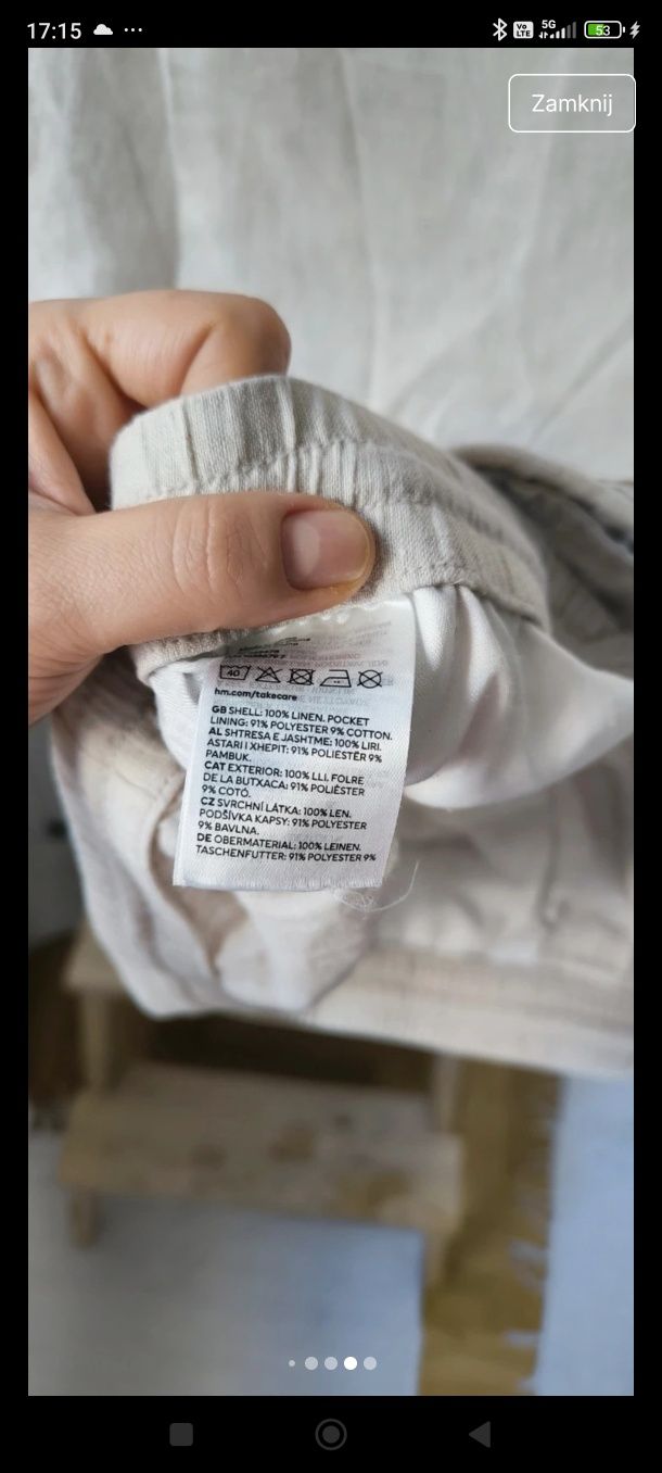L/XL beżowe lniane długie spodnie gumka regular fit straight szeroka n