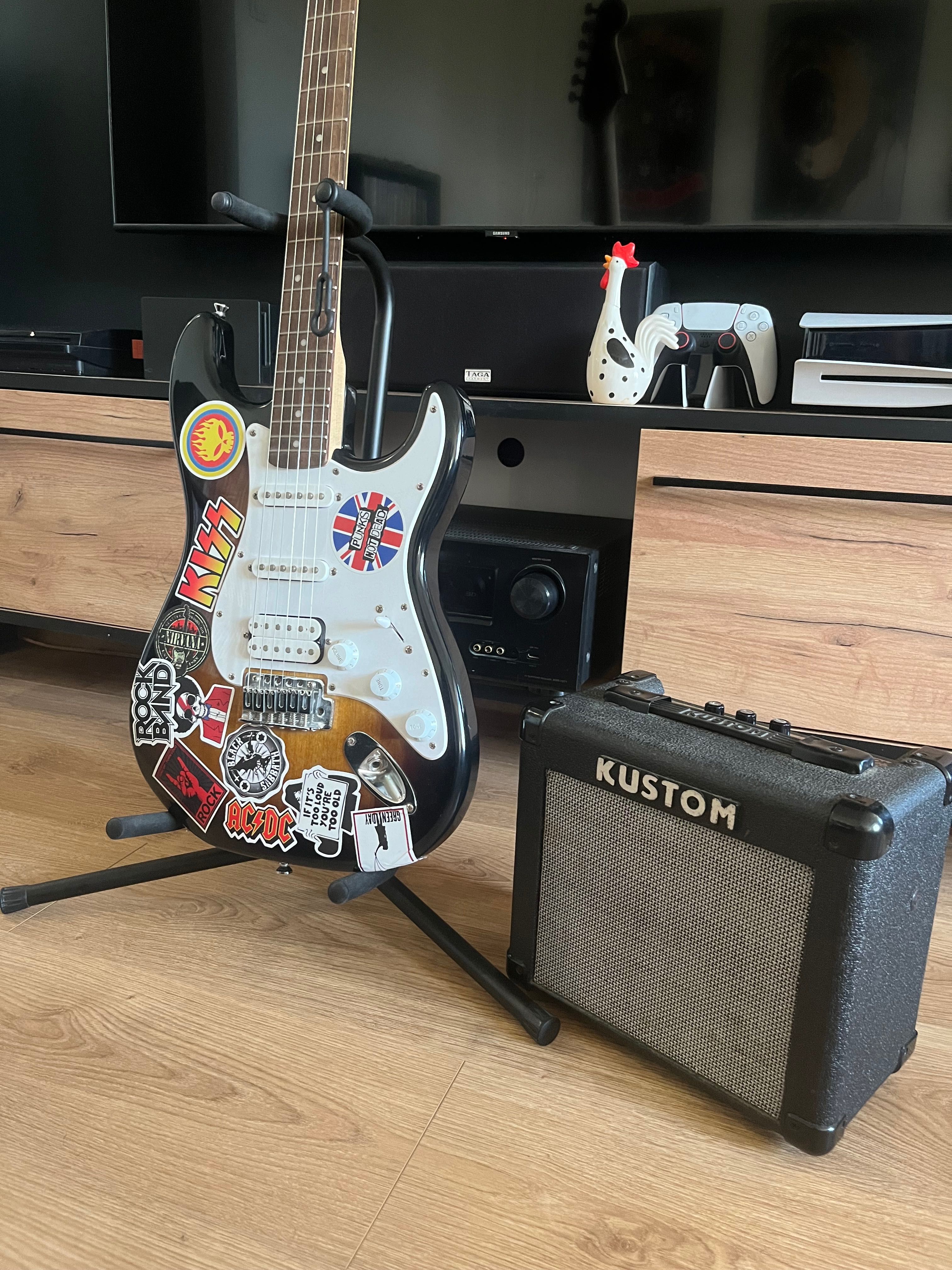 ZESTAW Gitara Elektryczna Squier Fender Stratocaster + Piec Kustom