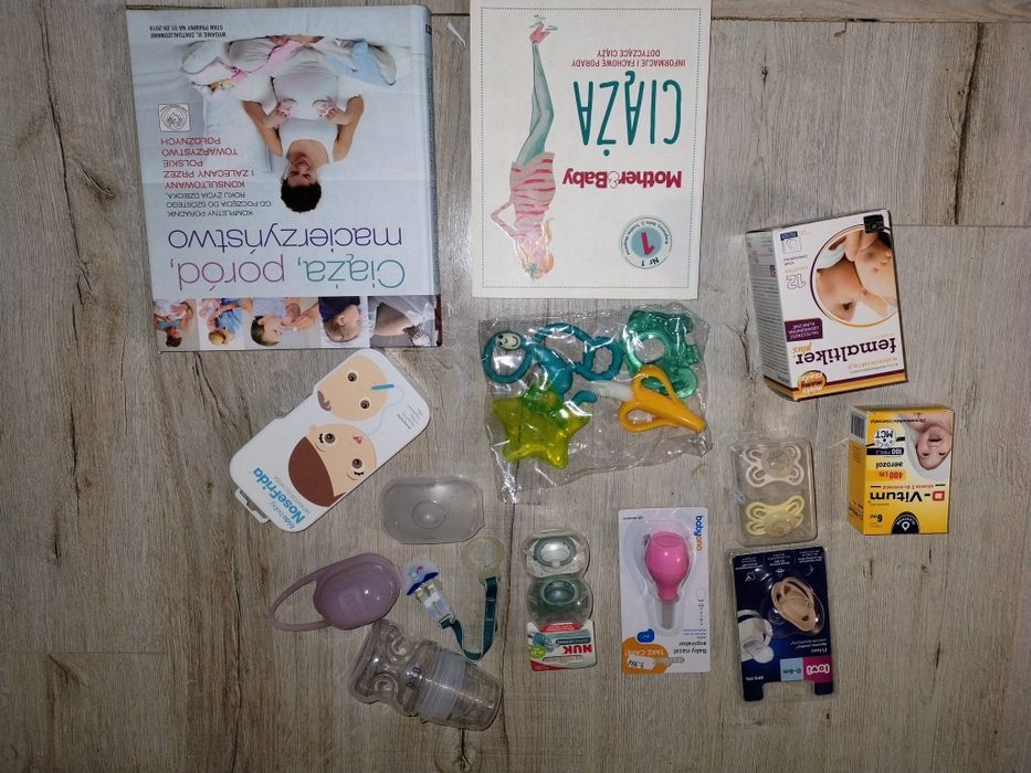 Duży zestaw dla mamy i dziecka smoczki, butelka, gryzaki i inne