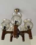 Lampa sufitowa retro vintage drewno szklany żyrandol klosze