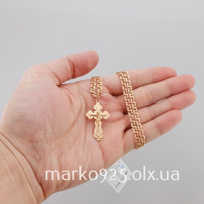 Позолоченная серебряная цепочка с крестиком Ланцюг і хрест позолота