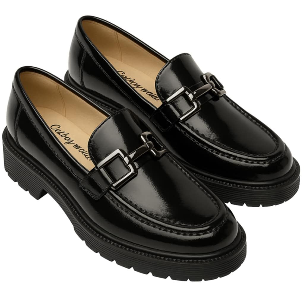 Czarne lakierowane mokasyny buty damskie klamra eleganckie r.40