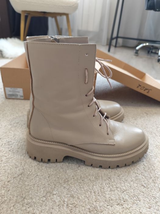 Черевики шкіряні бежеві на байці