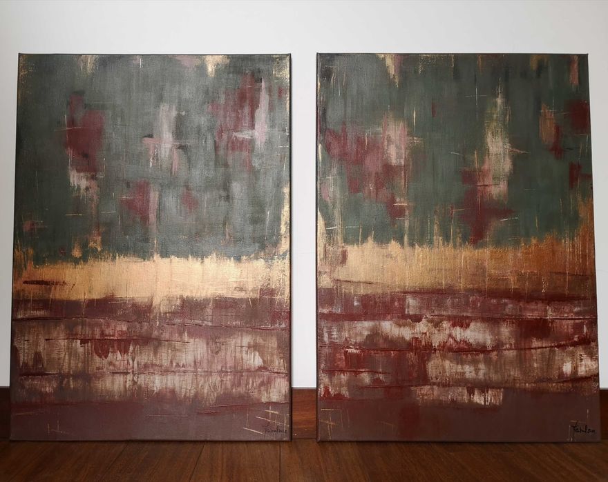 Pintura original (2 telas) - "Floresta de terra vermelha"