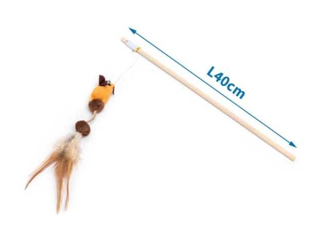 Brinquedo para Gato – Vara Natural com Rato e Penas