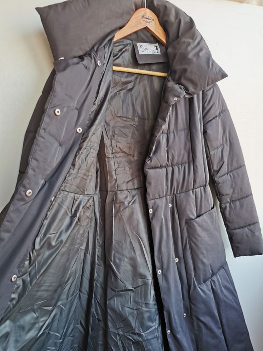 Теплая зимняя куртка серое пальто пуховик, размер S M L