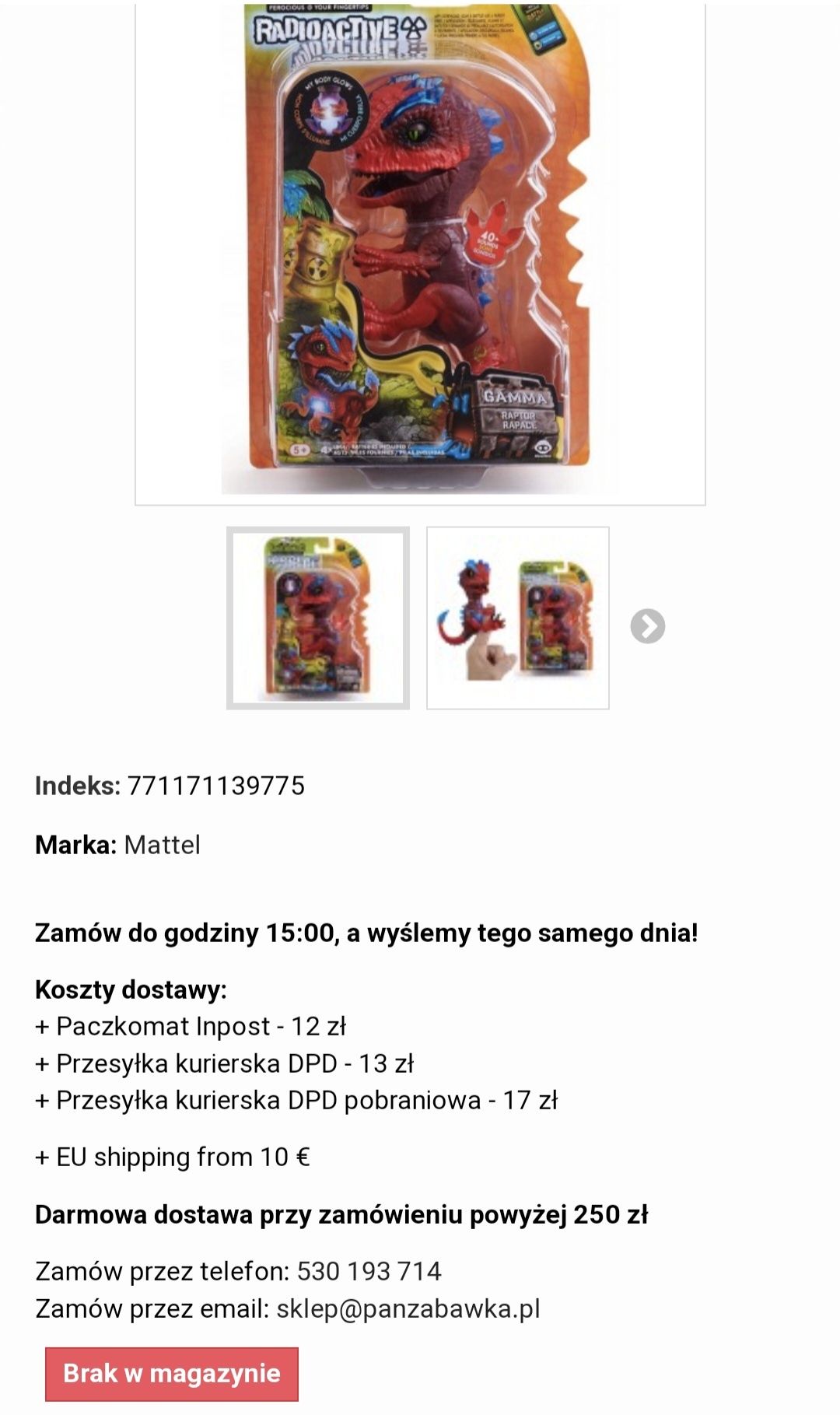 Świetny dinozaur interaktywny na palec Fingerlings Mattel